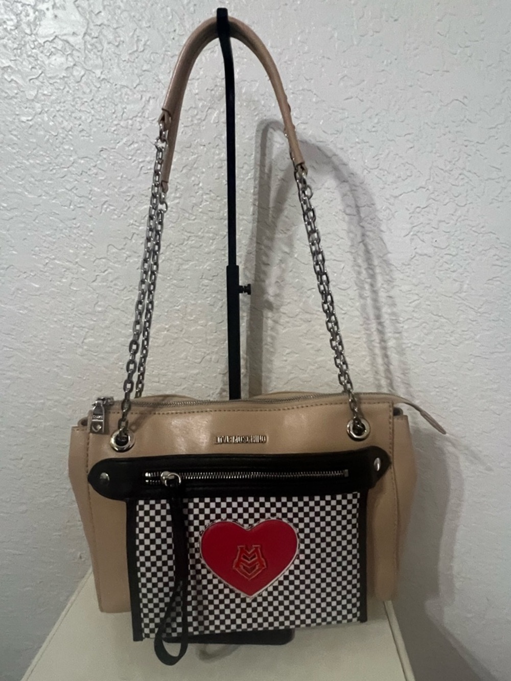 Love Moschino Beige Heart Accent Shoulder Bag
